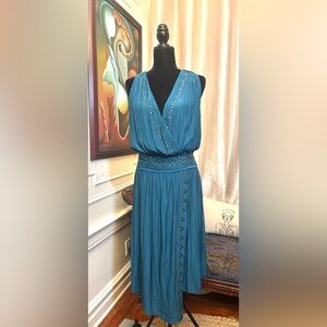 Ramy Brook April emerald green embellished draped cocktail dress size M